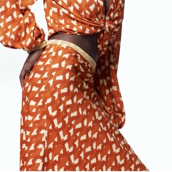 ZARA Orange Yellow Cream Beaded Maxi Skirt Size Small - Picture 3 of 16